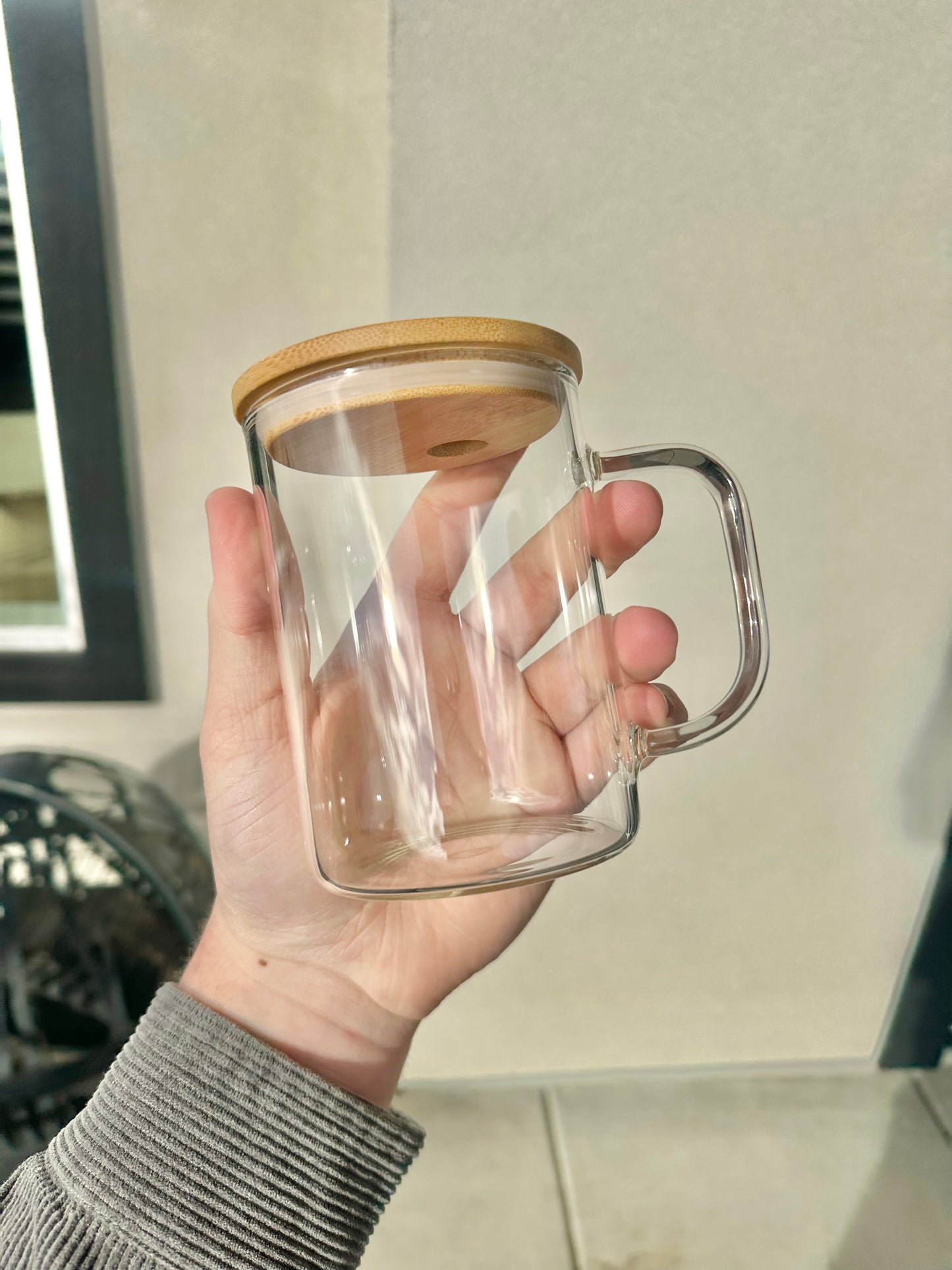 17 oz Clear Glass Can With Handle