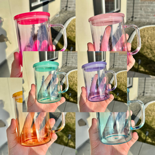 17 oz ombre glass can with handle